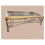 LARGE IRON GLASS TOP COFFEE TABLE