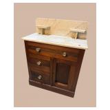WALNUT VICTORIAN MARBLE TOP WASHSTAND