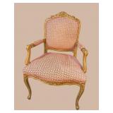 FRENCH CARVED DISTRESSED FINISH OPEN ARM CHAIR
