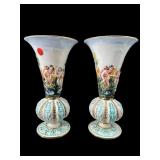2 CAPODIMONTE FIGURAL HAND PAINTED FOOTED VASES