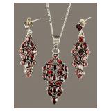 3 PC STERLING AND RUBY STONE JEWELRY SET