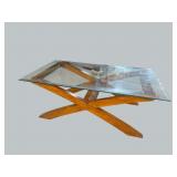 CHERRY GLASS TOP X BASE COFFE TABLE