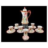 15 PC SET ORIENTAL PORCELAIN CHOCOLATE POT CUPS