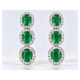 PR OF PLATINUM EMERALD & DIAMOND EARRINGS