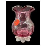 VICTORIAN CRANBERRY ART GLASS FOOTED BUD VASE
