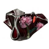 AMETHYST FLORAL ART GLASS HANDKERCHIEF VASE