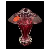 CRANBERRY ART GLASS RIBBED JACK IN THE PULPIT VASE