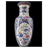 LARGE ORIENTAL PANDA FLORAL AND BIRD VASE