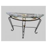GLASS AND IRON HALF ROUND CONSOLE TABLE