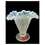 FENTON FRENCH OPALESCENT HOBNAIL FOOTED VASE