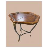 LEATHER ADORNED LABARGE IRON BASE TABLE