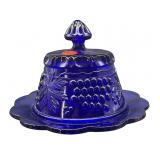 MOSSER GLASS GRAPE AND CABLE COBALT BLUE COVERED
