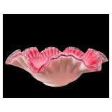 LARGE FENTON PEACH CREST RUFFLED BOWL