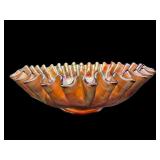 FENTON AMBER CARNIVAL RUFFLED GRAPE AND LEAF