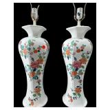 2 FLORAL TALL PORCELAIN TABLE LAMPS