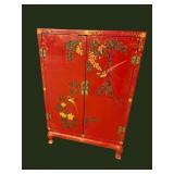 CHINOISERIE DECORATED RED ORIENTAL CABINET