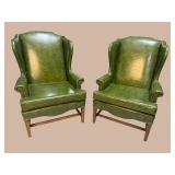 2 SAM MOORE CHIPPENDALE WINGBACK VINYL CHAIRS