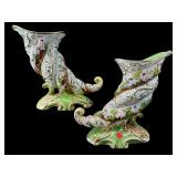 2 LARGE CAPODIMONTE HAND PAINTED CORNUCOPIAS