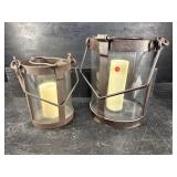 PR OF RESTORATION HARDWARE IRON AND GLASS CANDLE