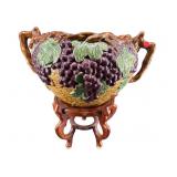 LARGE 2 HANDLED GRAPE AND LEAF MAJOLICA STYLE