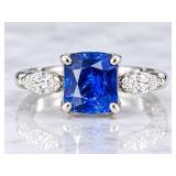 14K WHITE GOLD BLUE SAPPHIRE & DIAMOND RING