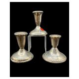 LOT OF 3 STERLING SILVER CANDLE STICKS