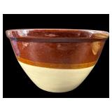 LARGE ANTIQUE BROWN GLAZE BANDED MIXING BOWL