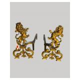 PR OF ANTIQUE LION ANDIRONS