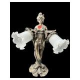 ART NOUVEAU STYLE FROSTED SHADE 2 LIGHT LAMP