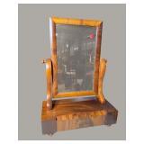 19th CENT. FLAMED MAHOGANY SHAVING MIRROR
