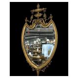 ORNATE GOLD GILDED SHIELD URN TOP BEVELED MIRROR