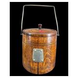 SMALL WOODEN OAK BISCUIT BARREL WITH LID