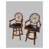 2 SPIDER WEB BACK LEATHER SWIVEL BAR STOOLS