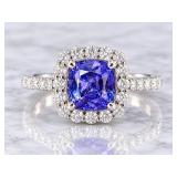 18K WHITE BLUE SAPPHIRE & DIAMOND RING