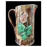 MAJOLICA FLORAL AND BAMBOO CREAM PITCHER