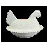 INDIANA MILK GLASS BEADED HEN ON NEST