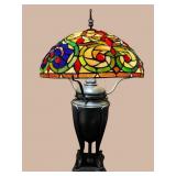 LARGE QUOIZEL TIFFANY STYLE 2 LIGHT TABLE LAMP