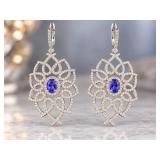 PR OF 14K WHITE GOLD TANZANITE & DIAMOND EARRINGS