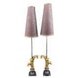 2 TALL ORNATE GOLD BUFFET TABLE LAMPS