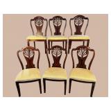 6 SOLID MAHOGANY CARVED INLAID DINING CHAIRS