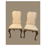 2 WALNUT CHIPPENDALE HIGH BACK UPHOLSTERED CHAIRS