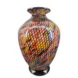 HEAVY STUDIO ART GLASS MULTI COLOR LATTICE VASE