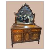WALNUT CARVED DRESSER WITH MIRROR