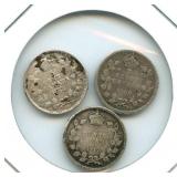 Group of 3 Canadian Silver 5 Cents - 1909, 1914 &