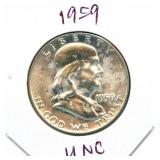 1959 Franklin Uncirculated Silver Half Dollar