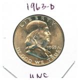 1963-D Franklin Uncirculated Silver Half Dollar