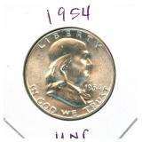 1954 Franklin Uncirculated Silver Half Dollar