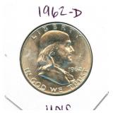 1962-D Franklin Uncirculated Silver Half Dollar