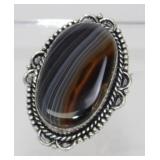 Agate German Silver Ring - Size 9