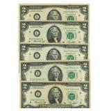 Group of 5 Consecutive Serial Number $2 Legal